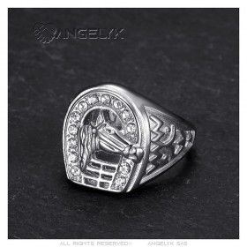 Horseshoe Ring Elvis Presley Gypsy Diamond Stainless Steel Silver IM#25359
