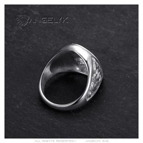 Bague fer à cheval Elvis Presley Gitan Diamant Acier inoxydable Argent  IM#25360