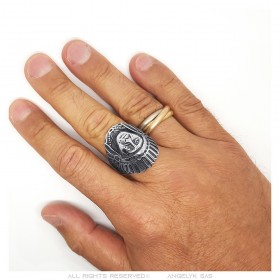 Men's Silver Indian Head Chevalière Ring Steel IM#25376