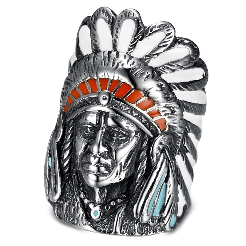 Najaro Indian head ring 316l stainless steel Silver Turquoise  IM#25423