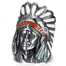 Najaro Indian head ring 316l stainless steel Silver Turquoise  IM#25424