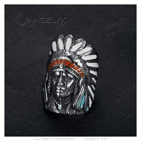 Najaro Indian head ring 316l stainless steel Silver Turquoise  IM#25425