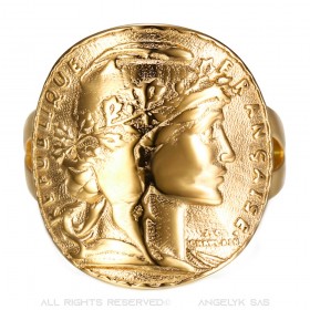 Anillo moneda Marianne, curvado Acero inoxidable Oro IM#25431