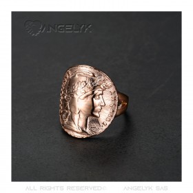 Anello con moneta Marianne curva Acciaio inossidabile Oro rosa IM#25446