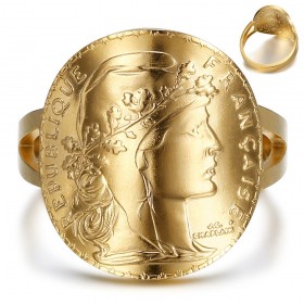 Ring Marianne 20-Franken-Münze tailliert Stahl Gold  IM#25475