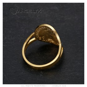 Anillo marianne Moneda 20 Francos curvado Acero Oro  IM#25479