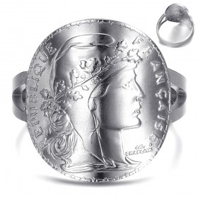 Ring marianne Coin 20 Francs curved Steel Silver  IM#25482