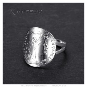 Ring marianne Coin 20 Francs curved Steel Silver  IM#25485