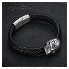 Bracciale biker in pelle nera con teschio in acciaio inossidabile IM#25569