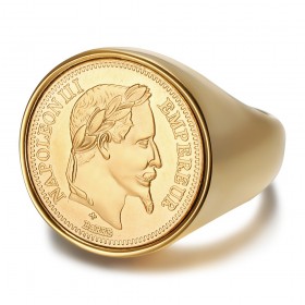 Chevalière Napoléon III 20 francos clásica Acero inoxidable Oro IM#25601