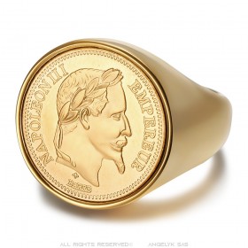 Chevalière Napoléon III 20 francos clásica Acero inoxidable Oro IM#25602