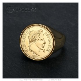 Chevalière Napoléon III 20 francs Classic Stainless steel Gold IM#25603