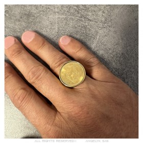 Chevalière Napoléon III 20 francos clásica Acero inoxidable Oro IM#25605