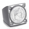 Napoleon Chevalière square Stainless steel Silver 4 Diamonds IM#25616
