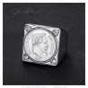 Chevalière Napoléon carrée Acier inoxydable Argent 4 Diamants  IM#25617