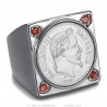 Napoleon Chevalière quadrata Acciaio inox Argento 4 Rosso rubino IM#25623