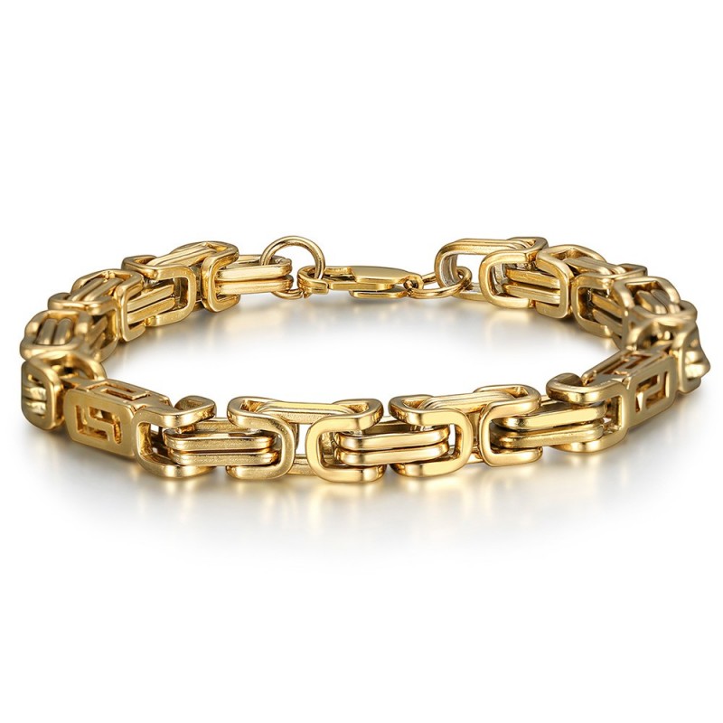 Pulsera para hombre Malla bizantina Acero inoxidable Oro 22cm IM#25639