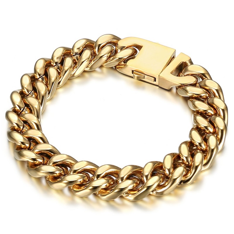 Pulsera puño hombre oro 13mm acero inoxidable 21cm  IM#25644