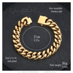 Pulsera puño hombre oro 13mm acero inoxidable 21cm  IM#25647