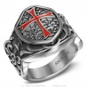 Ring Templer Ritterin Rotes Kreuz Blason Schild Stahl Silber IM#25659