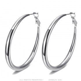 Boucles d'oreilles larges créoles Acier inoxydable Argent 50mm  IM#25672