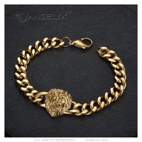 Löwenkopf-Armband Edelstahl Gold IM#25692