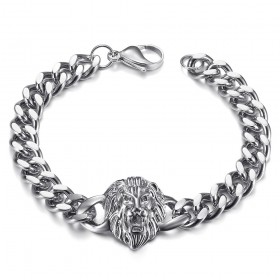 Löwenkopf-Armband Edelstahl Silber IM#25696