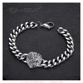 Bracelet Gourmette tête de lion Acier inoxydable Argent  IM#25698