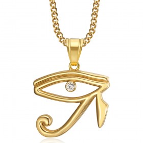 Eye of Horus pendant Stainless steel Gold and diamond IM#25736