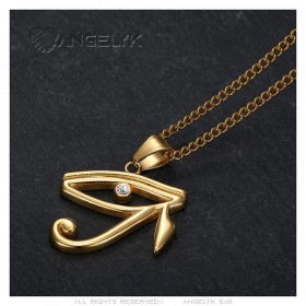 Eye of Horus pendant Stainless steel Gold and diamond IM#25738