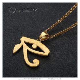 Eye of Horus pendant Stainless steel Gold and diamond IM#25739