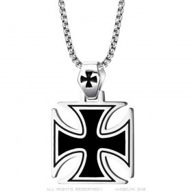 Pendentif Croix Pattée Noire Maltese Biker Chaîne  IM#25743