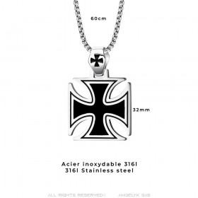 Black Maltese Biker Cross Pendant Chain IM#25744