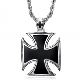 Cruz templaria grande con colgante de cadena de motero maltés negro IM#25748