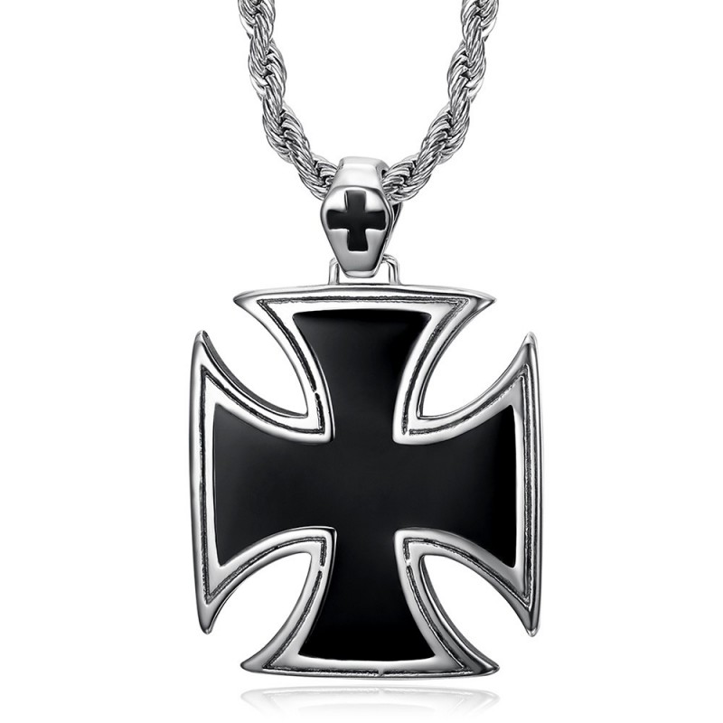 Grand pendentif templier Croix pattée noire maltese Biker Chaîne  IM#25748