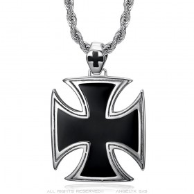 Cruz templaria grande con colgante de cadena de motero maltés negro IM#25749
