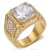 Anillo de diamantes para hombre Acero inoxidable Circonio oro IM#25755