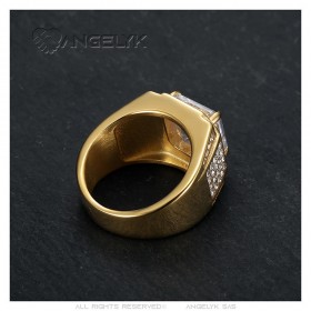 Anello con diamante da uomo Acciaio inossidabile Zirconio oro IM#25757