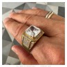 Anillo de diamantes para hombre Acero inoxidable Circonio oro IM#25758