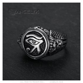 Anillo Ojo de Horus Tributo al Faraón Acero inoxidable IM#25763