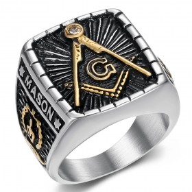 Freemason Ring Chevalière du Maître Stainless Steel Zirconium IM#25768