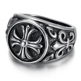 Anello con croce templare Fleur de lys Acciaio inossidabile IM#25775