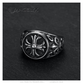 Anillo cruz templaria flor de lis Acero inoxidable IM#25777