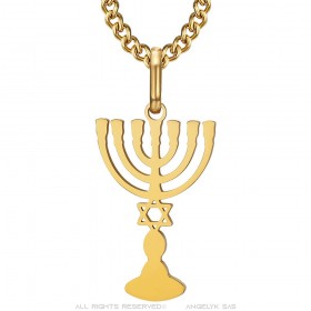 Pendant Menorah Candelabra 7 branches Star of David Gold IM#25850