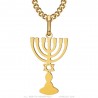 Pendant Menorah Candelabra 7 branches Star of David Gold IM#25850