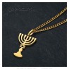 Pendant Menorah Candelabra 7 branches Star of David Gold IM#25851