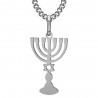 Pendentif Menorah Chandelier 7 branches Etoile de David Acier Argent  IM#25854