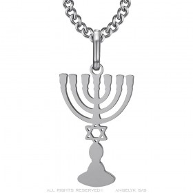 Ciondolo Menorah Candelabro 7 rami Stella di Davide Argento Acciaio IM#25855