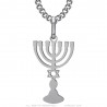 Ciondolo Menorah Candelabro 7 rami Stella di Davide Argento Acciaio IM#25855