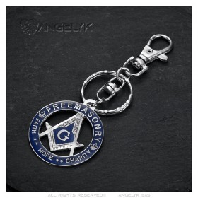 Freemason's key ring Silver-plated metal and blue enamel  IM#25861